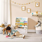 Bibliothèque pour enfants en bois avec bacs de rangement – Blanc et or, 2 étagères, 3 ans et +