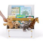 Bibliothèque pour enfants en bois avec bacs de rangement – Blanc et or, 2 étagères, 3 ans et +