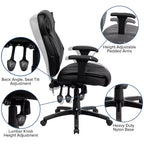 Fauteuil de bureau ergonomique à dossier haut – Cuir synthétique, Bouton de réglage lombaire, Accoudoirs réglables, 113 kg