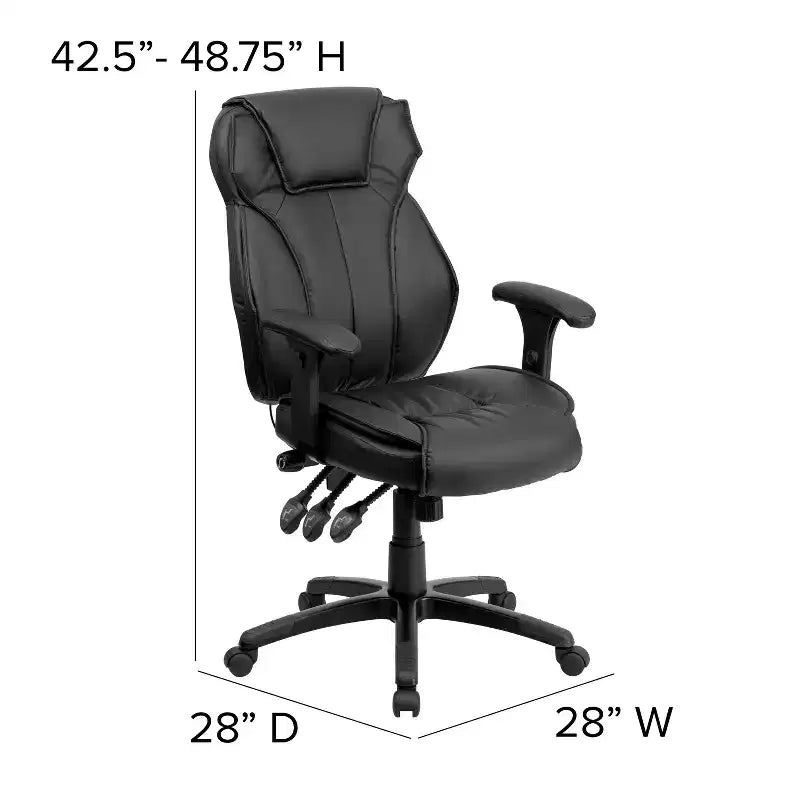 Fauteuil de bureau ergonomique à dossier haut – Cuir synthétique, Bouton de réglage lombaire, Accoudoirs réglables, 113 kg