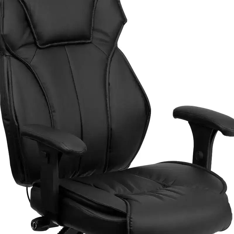 Fauteuil de bureau ergonomique à dossier haut – Cuir synthétique, Bouton de réglage lombaire, Accoudoirs réglables, 113 kg