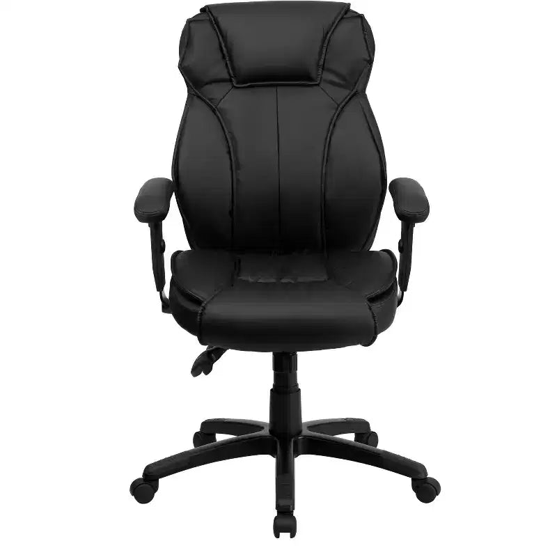 Fauteuil de bureau ergonomique à dossier haut – Cuir synthétique, Bouton de réglage lombaire, Accoudoirs réglables, 113 kg