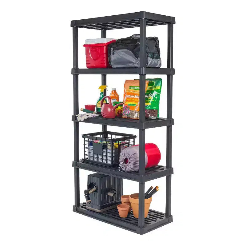 Étagère de rangement utilitaire robuste en plastique à 5 niveaux – Noir, 45 kg par étagère, aucun assemblage requis
