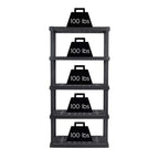 Étagère de rangement utilitaire robuste en plastique à 5 niveaux – Noir, 45 kg par étagère, aucun assemblage requis