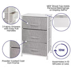 Commode de rangement verticale à 3 tiroirs – Dessus en bois, tiroirs en tissu, cadre en métal