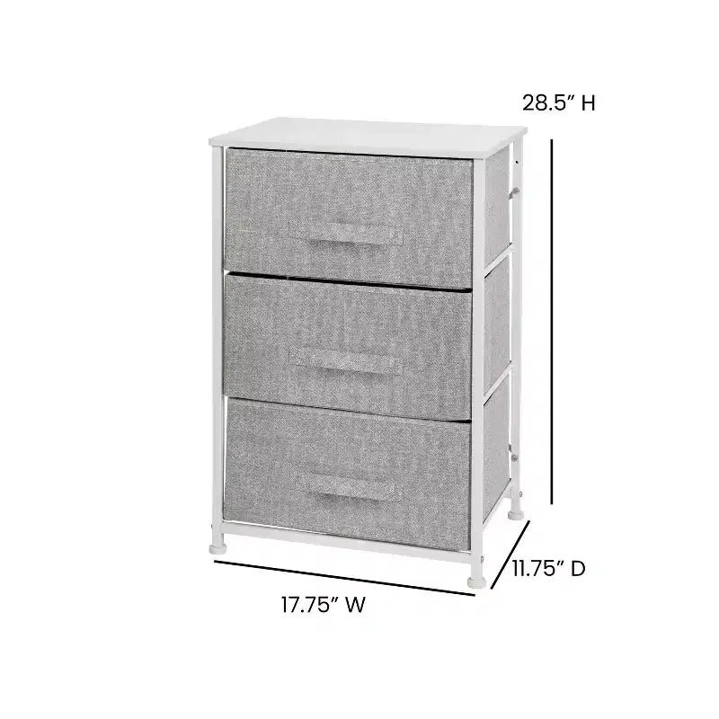 Commode de rangement verticale à 3 tiroirs – Dessus en bois, tiroirs en tissu, cadre en métal