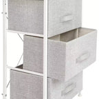 Commode de rangement verticale à 3 tiroirs – Dessus en bois, tiroirs en tissu, cadre en métal