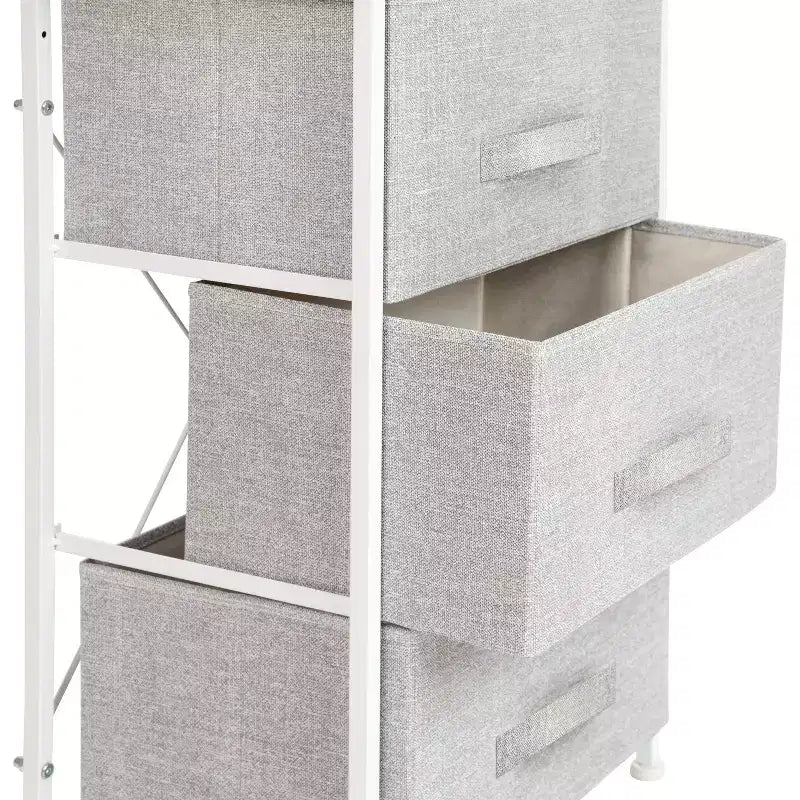 Commode de rangement verticale à 3 tiroirs – Dessus en bois, tiroirs en tissu, cadre en métal