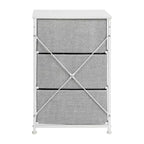 Commode de rangement verticale à 3 tiroirs – Dessus en bois, tiroirs en tissu, cadre en métal