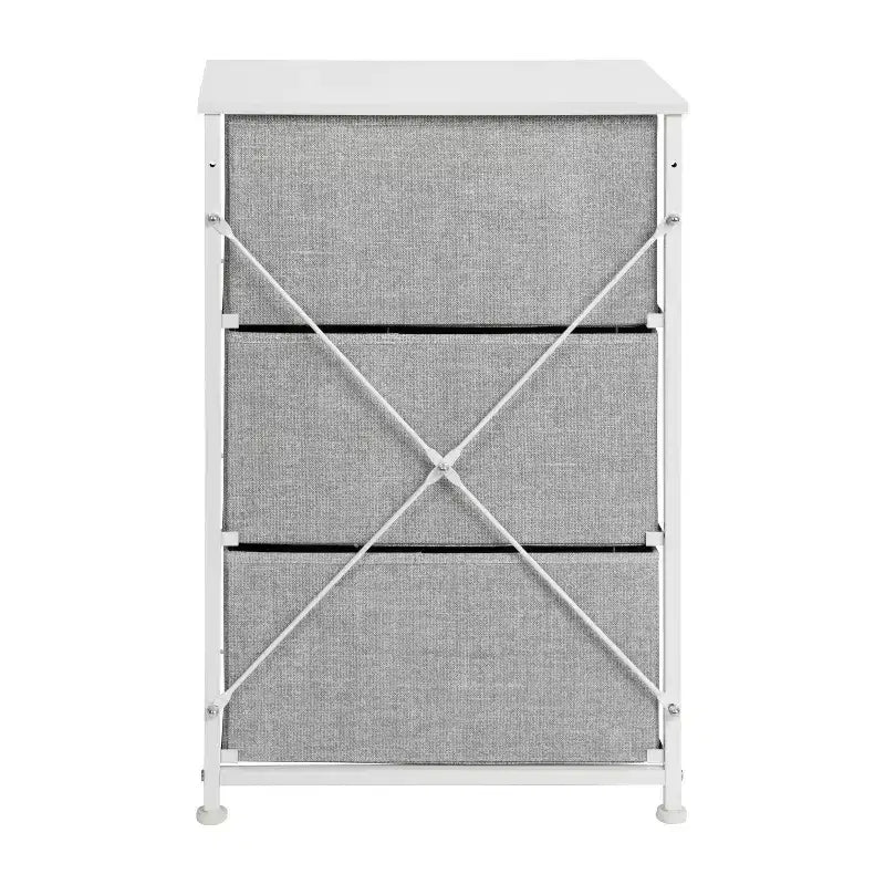 Commode de rangement verticale à 3 tiroirs – Dessus en bois, tiroirs en tissu, cadre en métal