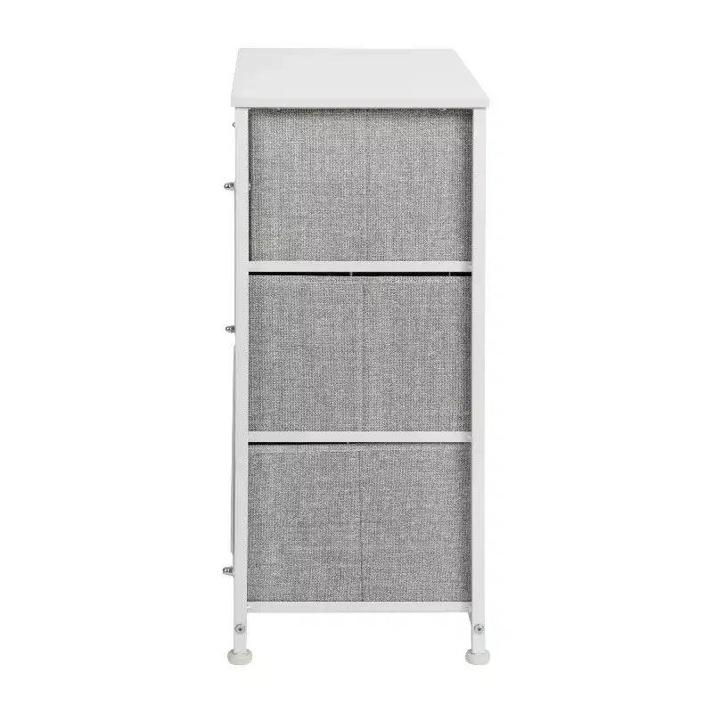 Commode de rangement verticale à 3 tiroirs – Dessus en bois, tiroirs en tissu, cadre en métal
