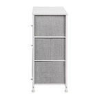 Commode de rangement verticale à 3 tiroirs – Dessus en bois, tiroirs en tissu, cadre en métal