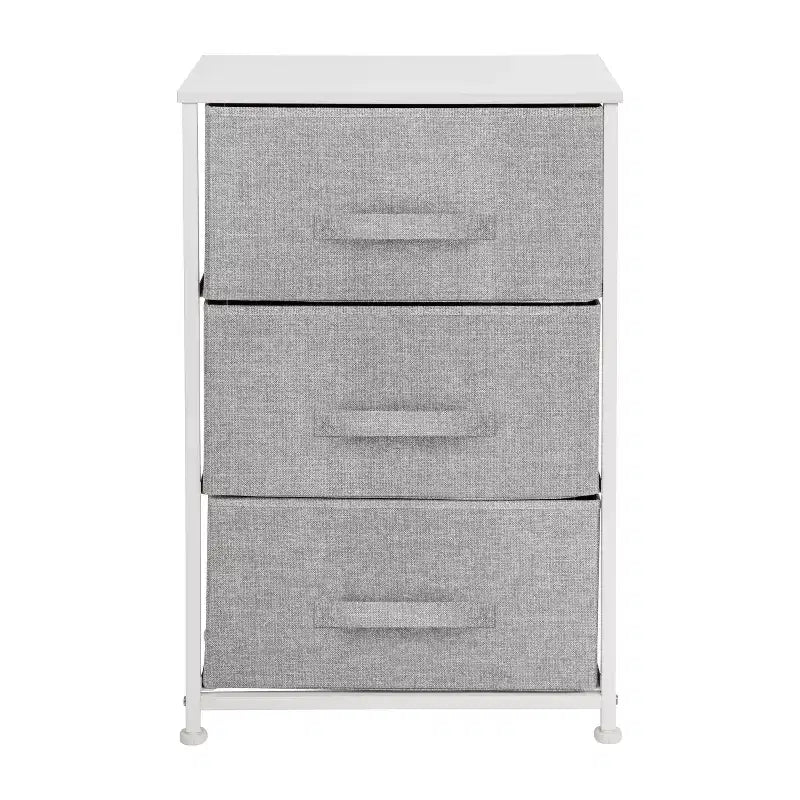 Commode de rangement verticale à 3 tiroirs – Dessus en bois, tiroirs en tissu, cadre en métal