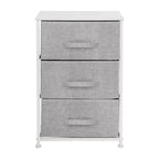 Commode de rangement verticale à 3 tiroirs – Dessus en bois, tiroirs en tissu, cadre en métal