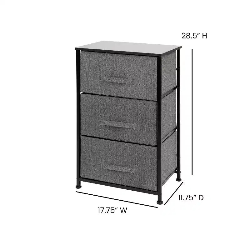 Commode de rangement verticale à 3 tiroirs – Dessus en bois, tiroirs en tissu, cadre en métal