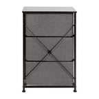 Commode de rangement verticale à 3 tiroirs – Dessus en bois, tiroirs en tissu, cadre en métal