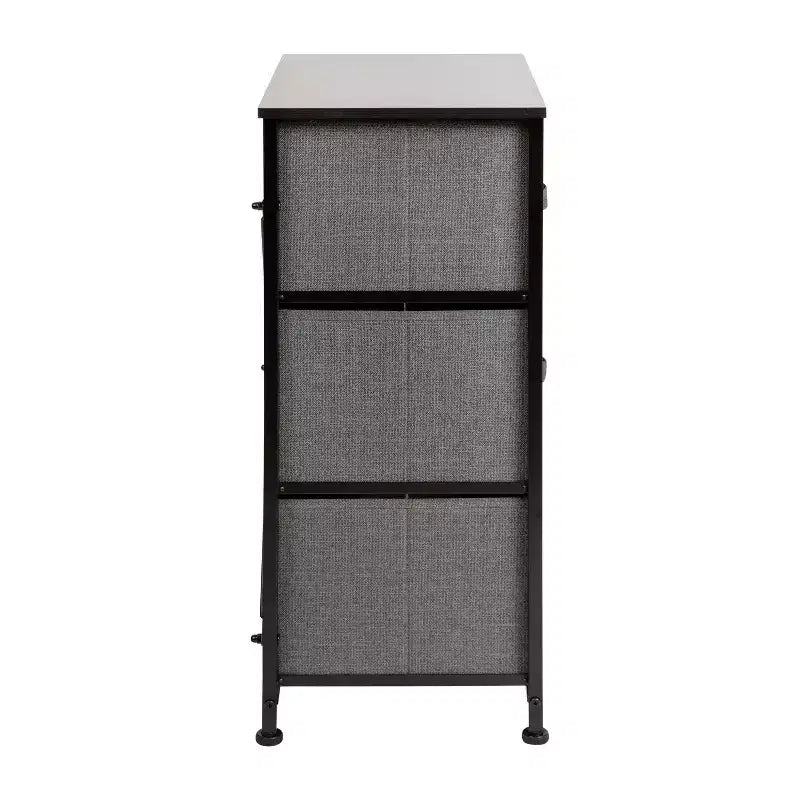 Commode de rangement verticale à 3 tiroirs – Dessus en bois, tiroirs en tissu, cadre en métal