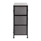 Commode de rangement verticale à 3 tiroirs – Dessus en bois, tiroirs en tissu, cadre en métal