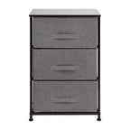 Commode de rangement verticale à 3 tiroirs – Dessus en bois, tiroirs en tissu, cadre en métal