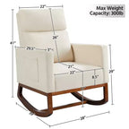 Fauteuil à bascule rembourré – Pieds en bois d'hévéa, poches latérales, capacité de 136 kg