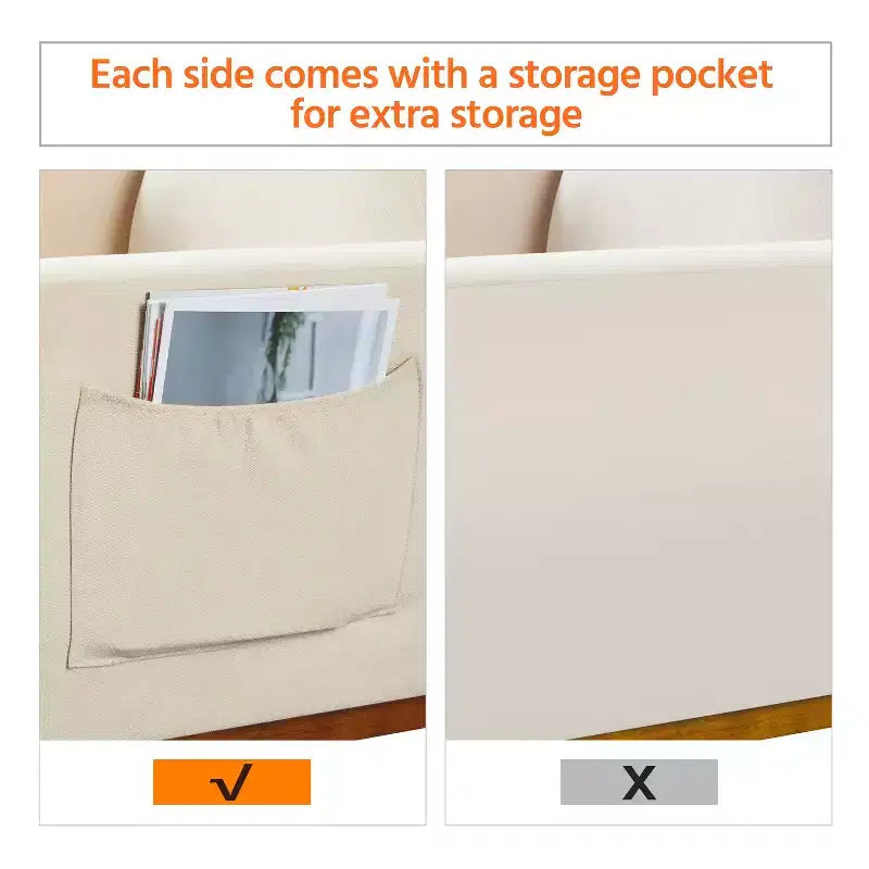 Fauteuil à bascule rembourré – Pieds en bois d'hévéa, poches latérales, capacité de 136 kg