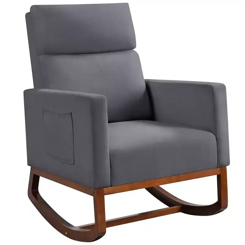 Fauteuil à bascule rembourré – Pieds en bois d'hévéa, poches latérales, capacité de 136 kg